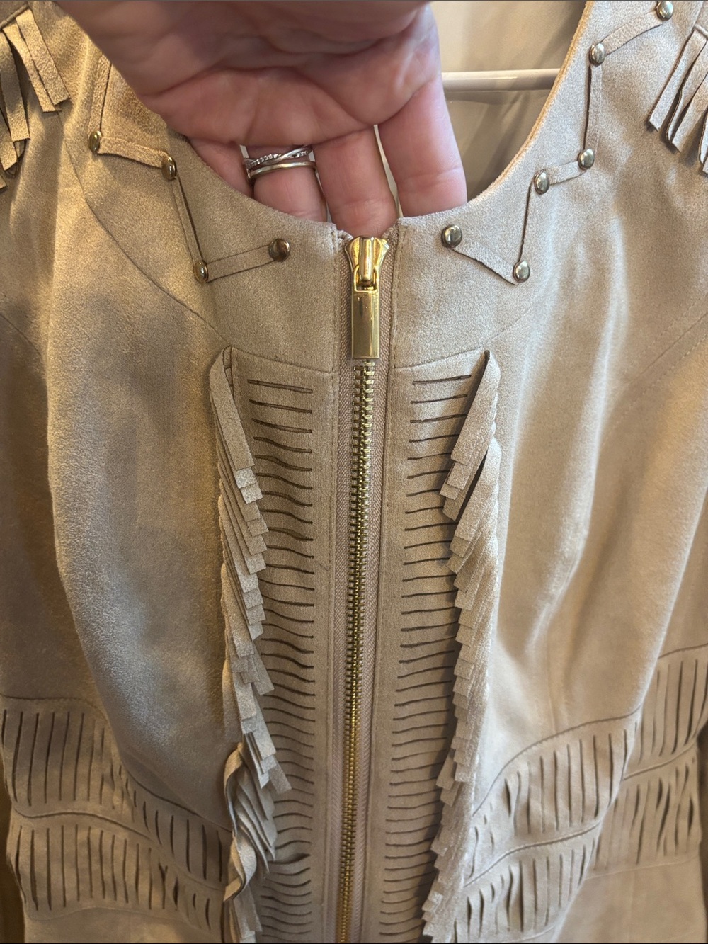 CACHE FAUX SUEDE FRINGED JACKET SZ S Y2K - Picture 2 of 7